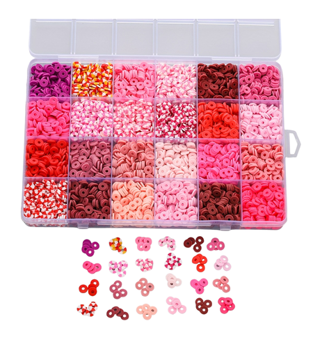 ערכת חרוזי Heishi מקצועית בגווני ורוד – Polymer Clay Beads Kit 24 Colors
