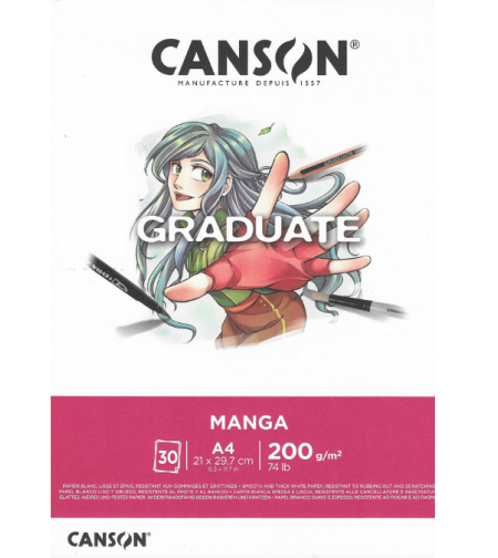 בלוק ציור מנגה 30 דפים 200 גרם - Canson Graduate Manga A4