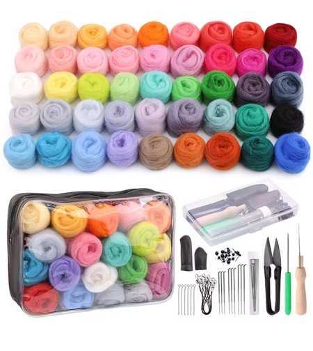 ערכת ליבוד צמר (Felting) – 45 צבעים + סט מחטים ואביזרים