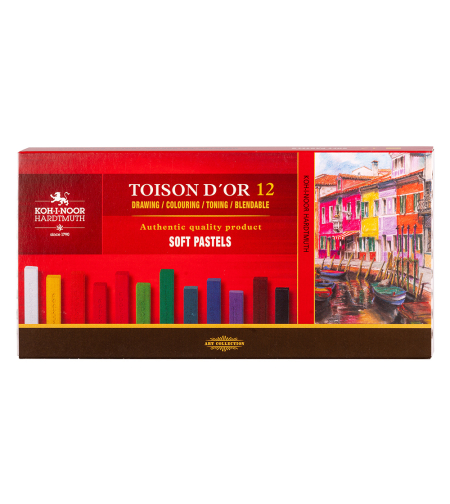 סט גירי פסטל רכים מרובעים 12 גוונים Koh-I-Noor Toison D'or