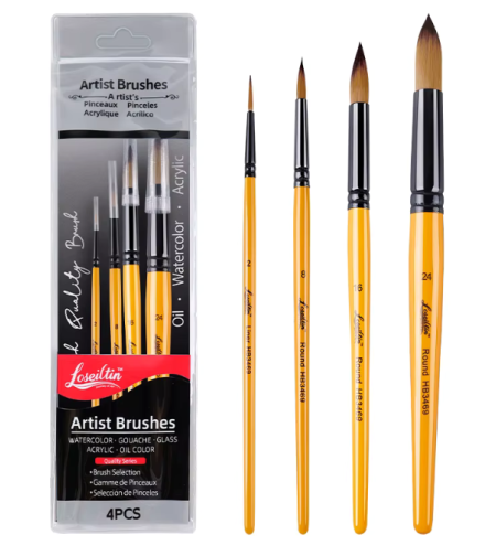 סט 4 מכחולים מקצועיים לציור עגולים – Loseilitin Artist Round Brush Set