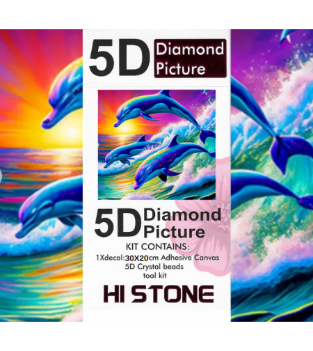 ערכת תמונת יהלומים 5D HI STONE -דולפינים בקפיצה בשקיעה - 30x20 ס