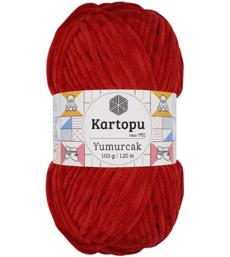 חוט קטיפה לסריגה Kartopu Yumurcak – צבע אדום כהה