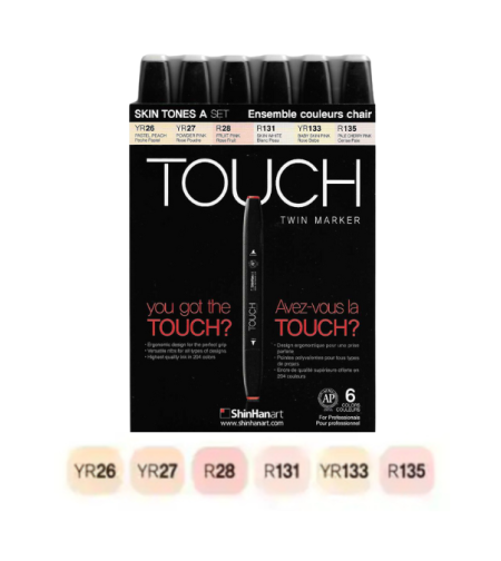 ערכת טושים Touch Twin 6 צבעים - סט גווני עור A על בסיס אלכוהול