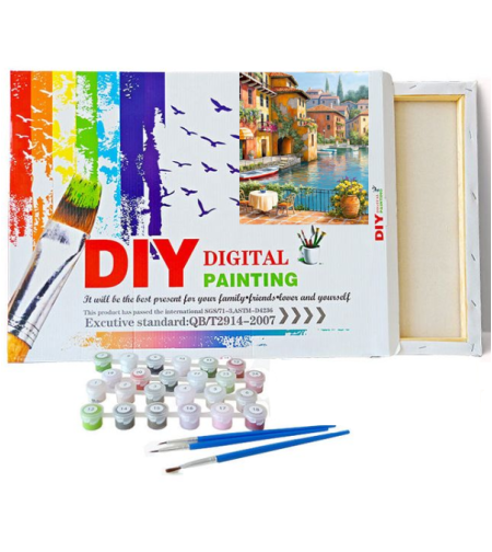 ערכת ציור לפי מספרים DIY - נוף כפרי על שפת האגם | Digital Painting