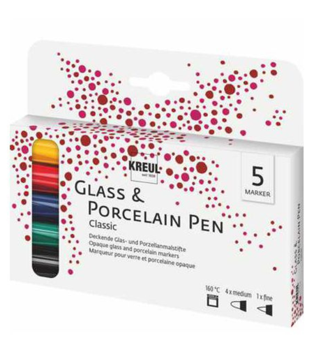 סט 5 טושים לזכוכית ופורצלן KREUL – Classic | (Medium + Fine)