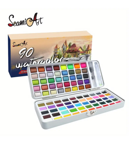ערכת צבעי מים 90 צבעים בסט מתכת יוקרתי SeamiArt