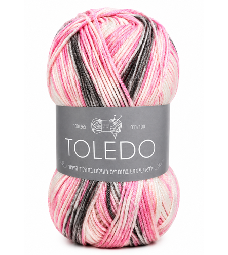 חוט טולדו TOLEDO ורוד-אפור-לבן 100גרם