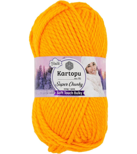 חוט צמר עבה לסריגה Kartopu Super Chunky – צבע צהוב חרדל