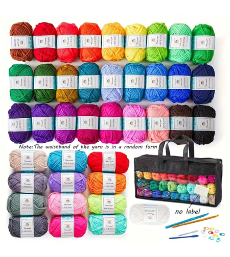 ערכת סריגה וקרושה – 40 גלילי חוט אקריליק צבעוניים + אביזרים