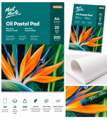 בלוק נייר לפסטל שמן 20 דפים 200 גרם Mont Marte Oil Pastel Pad Premium – A4