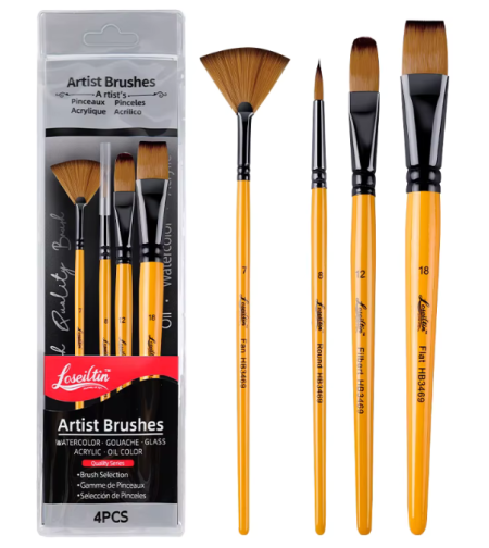 סט 4 מכחולים מקצועיים לציור מעורבים – Loseilitin Artist Mixed Brush Set