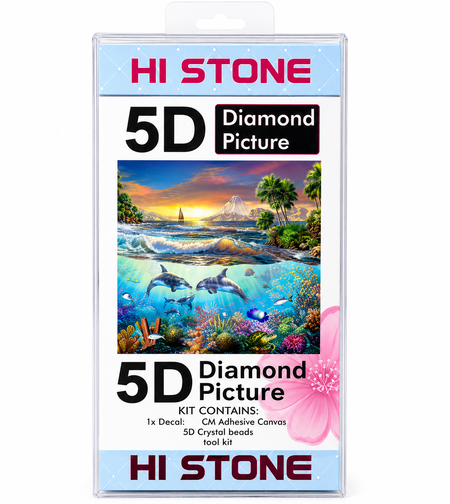 ערכת תמונת יהלומים 5D HI STONE - דולפינים ונוף אוקיינוס - 50x40 ס