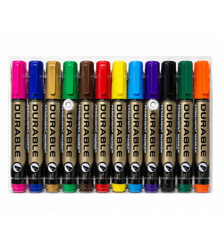 סט טושים פרמננטיים 12 צבעים ראש קטום Durable