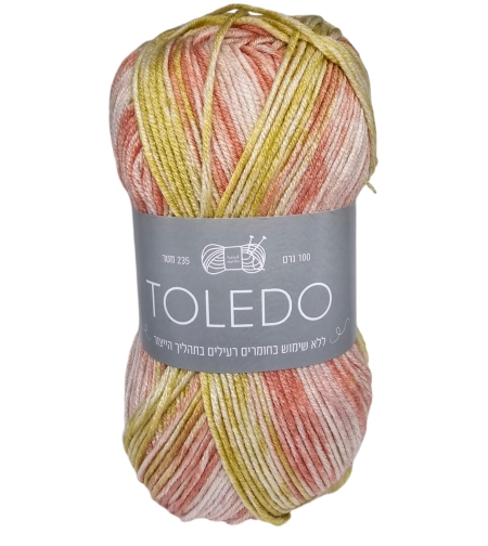 חוט צמר טולדו TOLEDO אפרסק-חרדל-שמנת 100 גרם