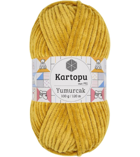 חוט קטיפה לסריגה Kartopu Yumurcak – צבע חרדל