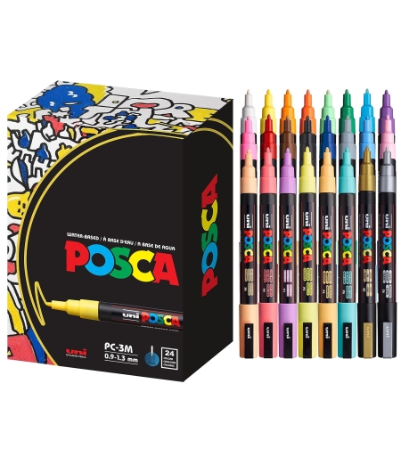 סט 24 טושים אקריליק פוסקה UNI POSCA PC-3M