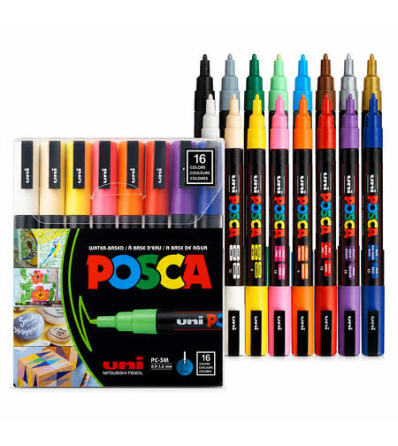 סט 16 טושים אקריליק פוסקה UNI POSCA PC-3M
