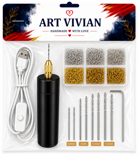 מקדח מיני USB עם סט 400 עיניות הברגה לתכשיטים ויצירה