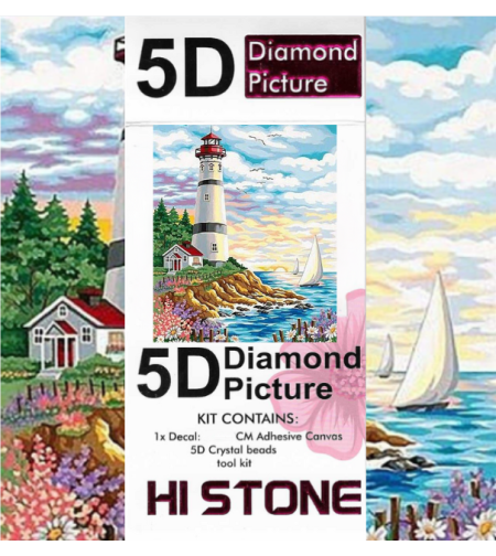 ערכת תמונת יהלומים 5D HI STONE - מגדלור על החוף - 50x40 ס