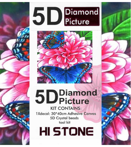 ערכת תמונת יהלומים 5D HI STONE - פרפרים ופרחים גודל 40*50