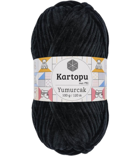 חוט קטיפה לסריגה Kartopu Yumurcak – צבע שחור