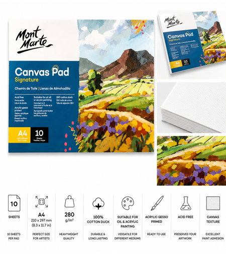 בלוק קנבס A4 לציור כולל 10 דפים Mont Marte Canvas Pad Signature