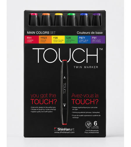 ערכת טושים Touch Twin 6 צבעים - סט בסיסי על בסיס אלכוהול דו-צדדי