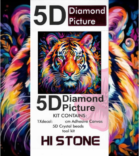 ערכת תמונת יהלומים 5D HI STONE - טיגריס צבעוני- 20x20 ס