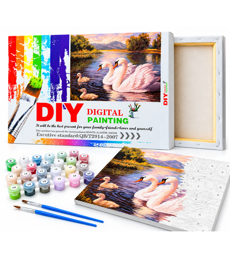 ערכת ציור לפי מספרים DIY - ברבורים באגם | Digital Painting