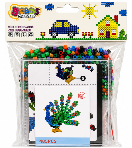 חרוזי גיהוץ - ערכת חרוזי גיהוץ צורת טווס + משטח עבודה קוטר 10*10 ס''מ
