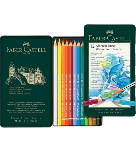 סט עפרונות צבעי מים קופסת פח – 12 עפרונות Faber-Castell Albrecht Dürer