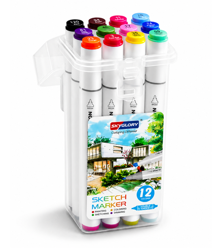 סט טושי סקיצה דו-צדדיים סט 12 צבעים – SkyGlory Sketch Marker