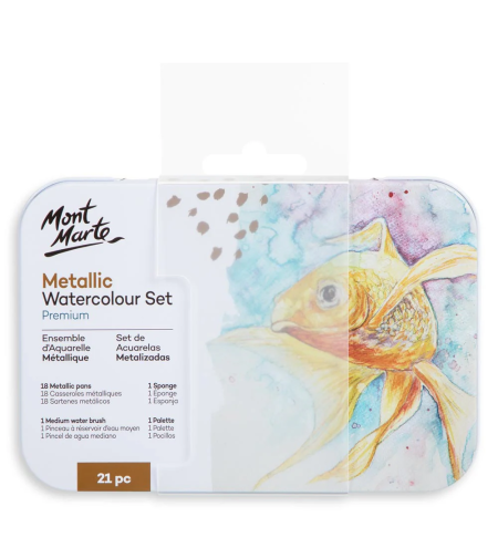 סט צבעי מים מטאליים מארז 21 חלקים Mont Marte Metallic Watercolour Premium