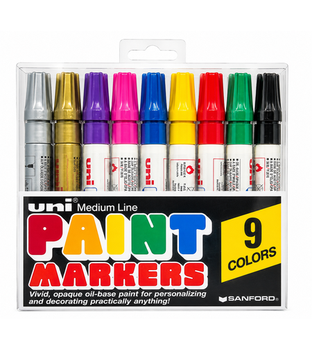 סט טושים על בסיס שמן 9 צבעים - UNI Paint Markers