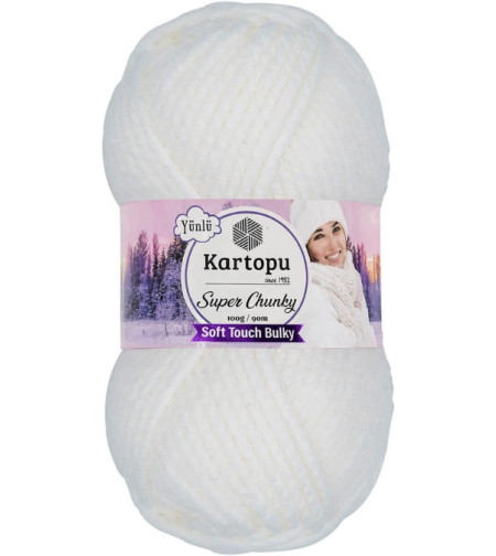 חוט צמר עבה לסריגה Kartopu Super Chunky – צבע לבן