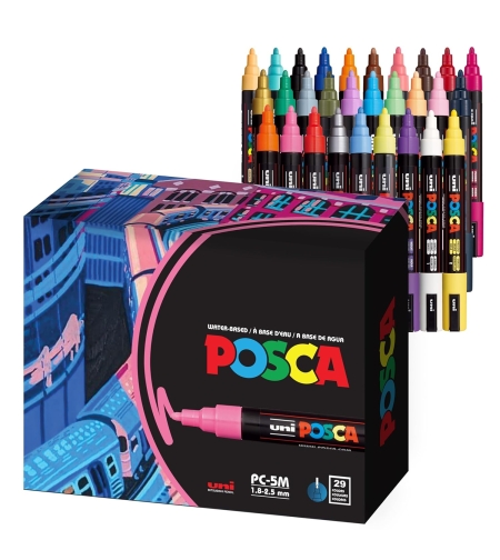 סט 29 טושים אקריליק פוסקה UNI POSCA PC-5M