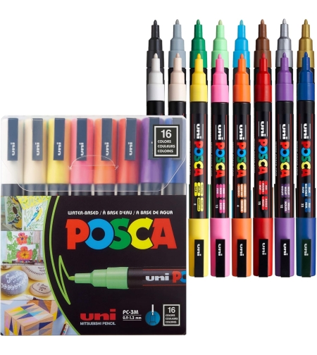 סט 16 טושים אקריליק פוסקה UNI POSCA PC-3M