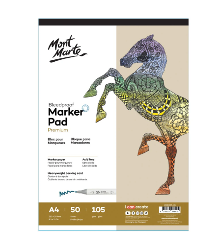 בלוק מרקר פרימיום 50 דפים 105 גרם Mont Marte Bleedproof Marker Pad Premium – A4