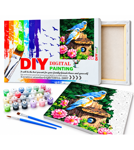 ערכת ציור לפי מספרים DIY - ציפורים על תיבת קינון | Digital Painting