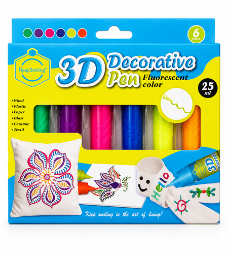 סט צבעי טוליפ תלת מימד זוהרים 3D – 6 צבעים × 25 מ