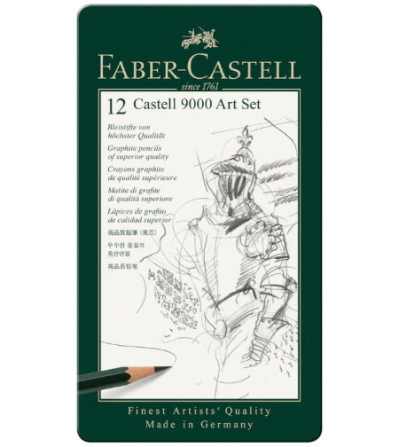 סט עפרונות גרפיט Faber-Castell 9000 - 12 דרגות קושי לציור מקצועי