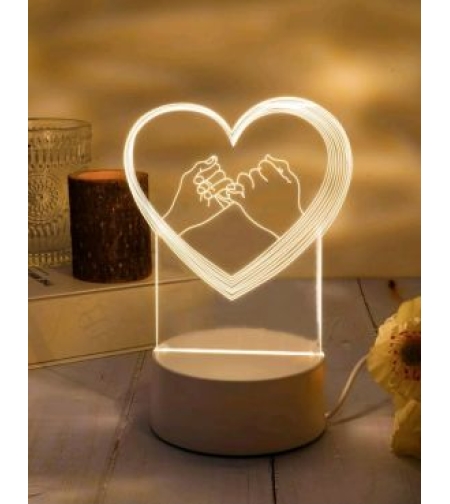 מנורת לילה LED USB תלת מימד אקרילית לב עם ידיים