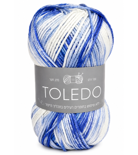 חוט צמר טולדו TOLEDO כחול-תכלת-לבן 100 גרם
