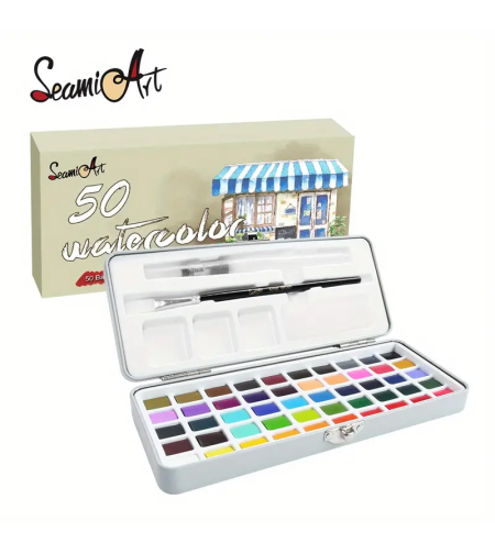 ערכת צבעי מים 50 צבעים במארז מתכת יוקרתי SeamiArt