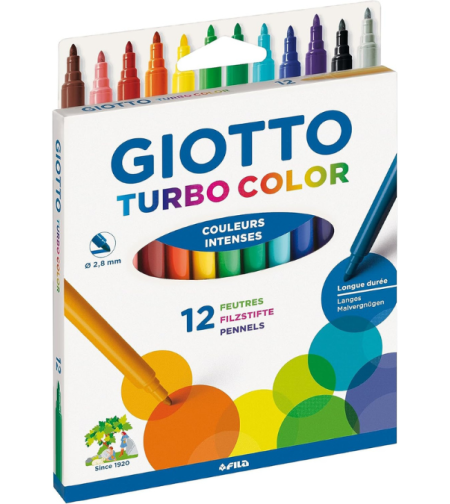 סט טושים רחיצים 12 גוונים עזים Giotto Turbo Color