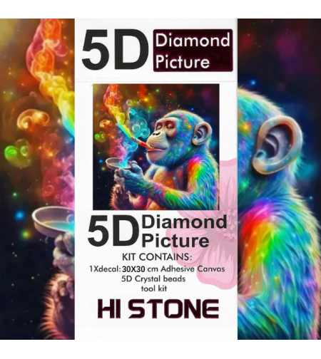 ערכת תמונת יהלומים 5D HI STONE - קוף צבעוני - 30x30 ס