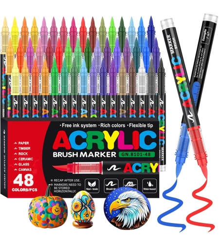 סט טושי אקריליק עם ראש מברשת – 48 צבעים AcrylicBrush-GN8101-48