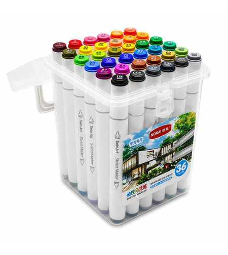 סט טושי סקיצה דו-צדדיים סט 36 צבעים NORAI Sketch Marker