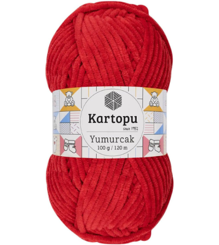 חוט קטיפה לסריגה Kartopu Yumurcak – צבע אדום